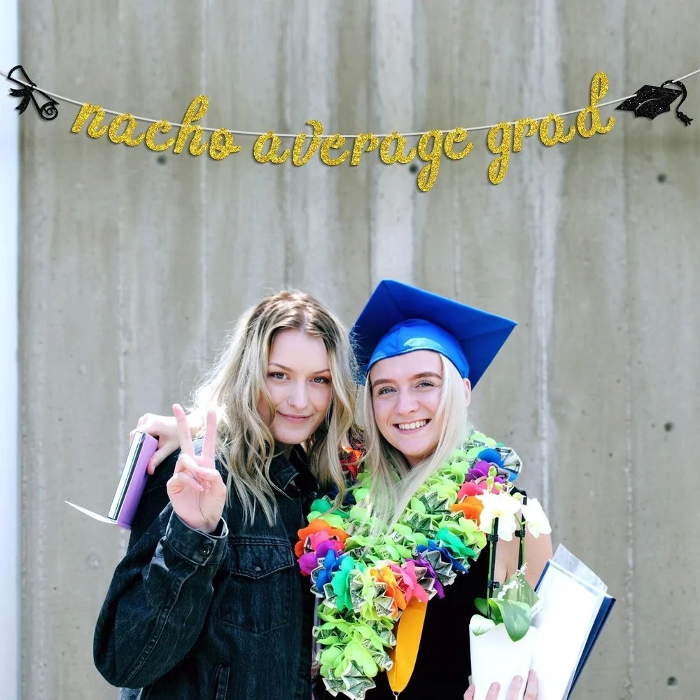Nacho Average Grad Gold Glitter Graduation‎ Banner 8.3ft Party Decoration Sign